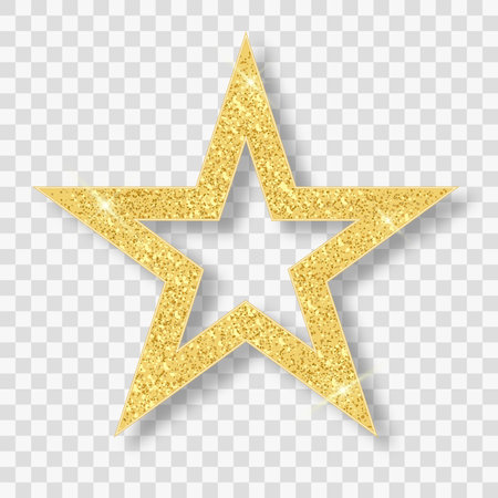 Gold glitter star isolated on a transparent background. Golden star icon with lights. Vector design element for advertising, greeting card, jewelry, prestigious restaurant menuのイラスト素材
