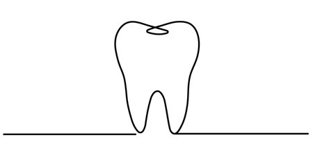 Continuous line drawing of tooth. Single line tooth icon. Vector Illustration.Editable stroke.のイラスト素材