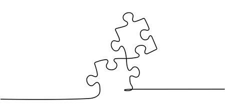 Continuous single line drawing of puzzle piece. Problem solving and solution business metaphor. One line drawing of puzzle piece for idea, business, thinking process Editable stroke.のイラスト素材