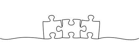 Continuous single line drawing of puzzle piece. Problem solving and solution business metaphor. One line drawing of puzzle piece for idea, business, thinking process Editable stroke.のイラスト素材