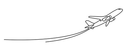 Continuous one line drawing Flying plane. Plane taking off Editable stroke.のイラスト素材