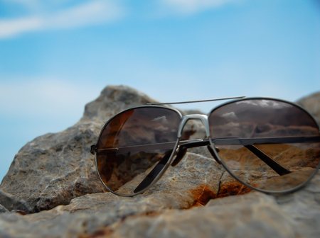 sunglasses with a reflectionの写真素材