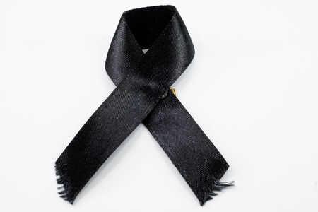 Vector Black awareness ribbon on white background. Mourning and melanoma support symbolの写真素材