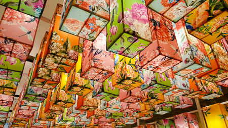 New Year in Chinatown . flowers illuminated with light at night.の写真素材