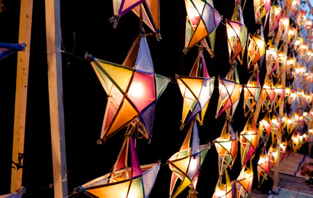 Multi colored star lampsの写真素材