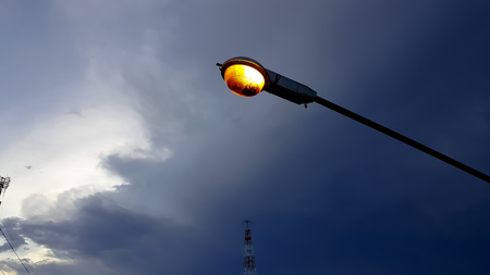 Electric Street light against twilight backgroundの写真素材