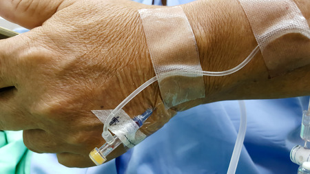 IV solution in a patients hand
