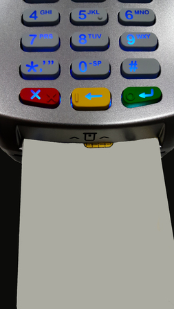 Hand with credit card swipe through terminal for sale