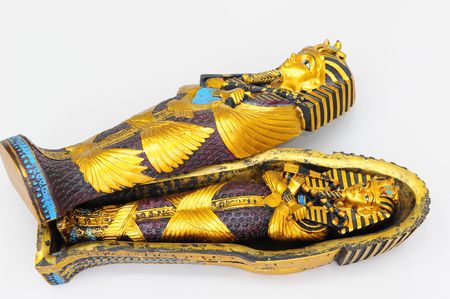 A replica of Tuthankamens sarcophagus.  Painted in the original colors.の写真素材