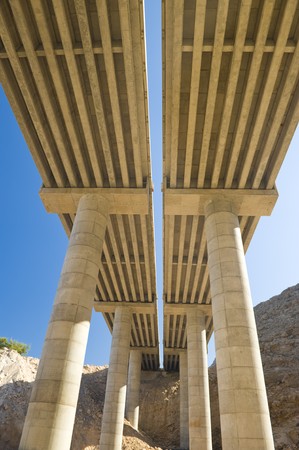 A newly build bridge running over a gorge.の写真素材