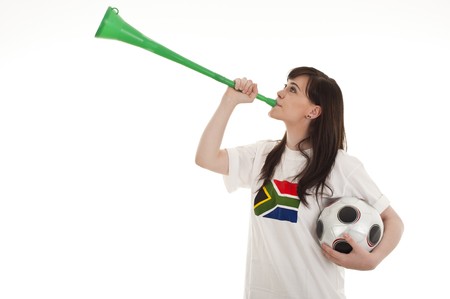 Young football fans supporting their teams wearing South Africa shirts.の写真素材