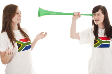 Young football fans supporting their teams wearing South Africa shirts.の写真素材