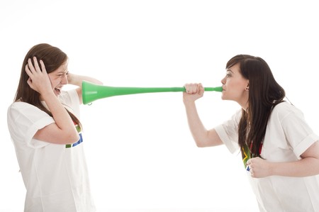 Young football fans supporting their teams wearing South Africa shirts.の写真素材