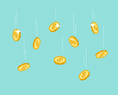 Falling coins. Flying golden dollar, cash confetti or money rain. Banking, investment and financial,...