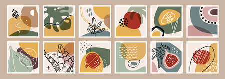Organic abstract print. Minimal boho wall art decor. Organic shapes, tropical plants, leaves,...