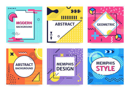 Memphis card. Funky abstract poster with geometric shapes, textures, graphic elements. Retro 90s pop...