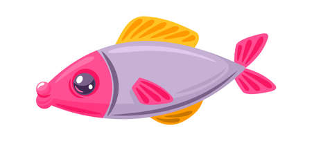 Colored little fish isolated on white background. Vector fish animal, aquatic funny underwater pet illustrationのイラスト素材