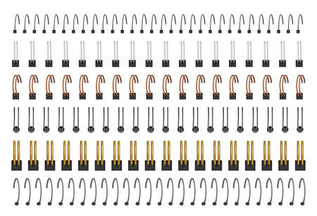 Realistic notebook spiral bindings, metal ring binders. Plastic spirals coils for calendars or paper sheets, notepad wire rings vector set. Steel silver and gold fasteners for diary, albumのイラスト素材