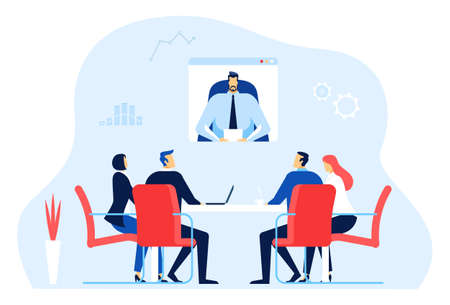 Business online video conference meeting with team. Communication conference online, screen video technology for business, vector illustrationのイラスト素材
