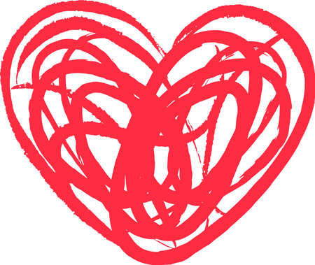 Cute red doodle hearts, hand drawn heart scribbles. Valentine day hearts with wings or arrow, love symbol grunge sketches vector set. Creative romantic symbols of different shapes isolated on whiteのイラスト素材