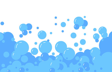 Cartoon soap foam. Bubbles suds framing shower gel or fizzy drink, abstract frame of carbonated water. Vector illustration. Bathroom hygienic froth border. Washing detergent liquidのイラスト素材