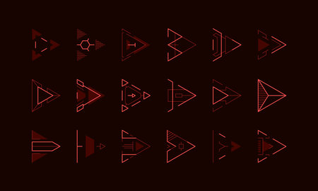 Hud arrows. Direction sign and pointer mark holographic game asset, futuristic design elements, neon...