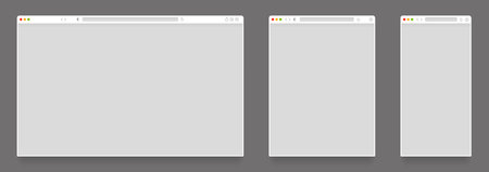 Browser mockups. Empty computer tablet and mobile web page templates, blank website frames on different devices. Vector browser window set. Various isolated gadgets as laptop, smartphoneのイラスト素材
