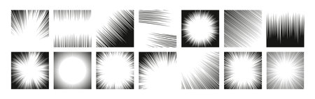 Cartoon radial frame. Manga comic strip and action anime motion graphic asset, burst effect, speed...