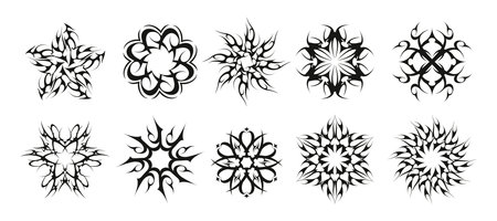 Tribal circles. Celtic spiral motifs, indian maori indian traditional decorative elements, floral swirls and curves. Vector isolated set of ornament celtic spiral illustrationのイラスト素材