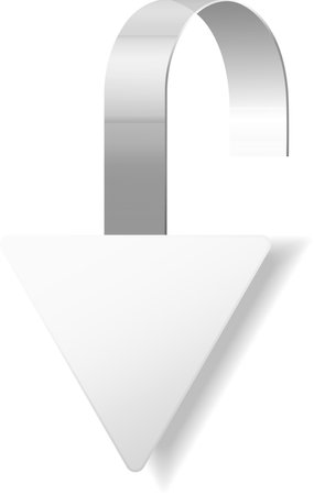 Modern, blank white triangular wobbler with a metallic clip hangs elegantly against a clean backdrop, perfect for personalized messages or ads in retailのイラスト素材