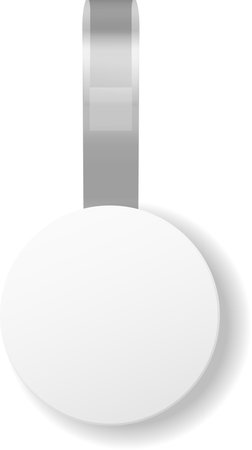 White round wobblers are hanging on gray ribbons, creating a simple yet effective display for advertising or promotions in a supermarket or retail settingのイラスト素材