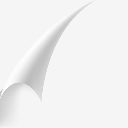 Curled white paper corner on clean background, ideal for text or design. Versatile template for posters, flyers, covers. Add creativity to projectsのイラスト素材