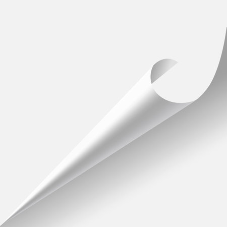 White page corner is peeling up from the bottom left corner, curling over to reveal the reverse side of the sheet, creating a dynamic and intriguing visual elementのイラスト素材