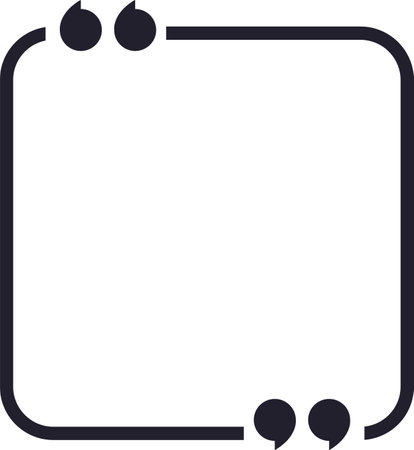 Minimalist black square quote box with quotation marks framing a blank area, providing a simple and elegant design for displaying text citationsのイラスト素材