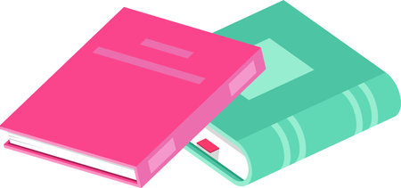 Overlapping pink and green books on a simple white background create a vibrant scene ideal for educational projects related to reading and learningのイラスト素材