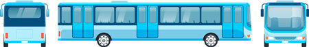 Presenting a comprehensive view of a modern city bus, showcasing its front, side, and rear perspectives, ideal for transportation and travel related projectsのイラスト素材