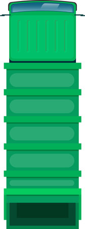 Green garbage truck collecting waste from separated dumpsters, highlighting the importance of recycling and promoting responsible waste management in urban settings for a cleaner environmentのイラスト素材