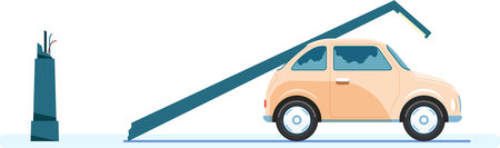 Power outage causing a falling electric pole crushing a car during earthquake or hurricane showing infrastructure damage and insurance claim conceptのイラスト素材