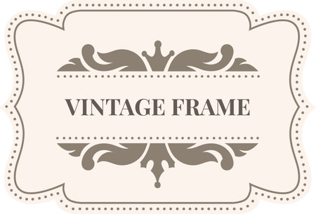 Elegant vintage frame featuring a crown and flourishes on a beige background, providing a sophisticated and decorative touch for various design applicationsのイラスト素材