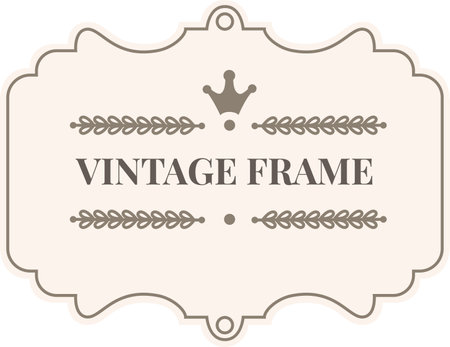 Vintage frame with crown and laurel branches creates a sense of royalty, elegance, and sophistication, perfect for adding a touch of classic charm to designsのイラスト素材