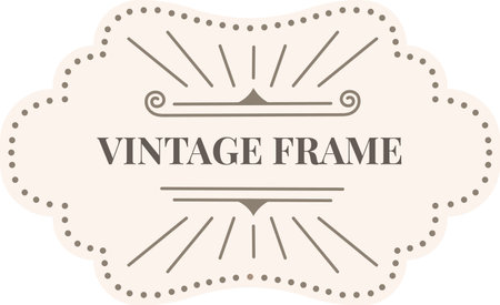 Vintage frame featuring elegant swirls, radiant rays, and a dotted scalloped border creates a retro design against a soft beige background, adding a touch of classic charmのイラスト素材
