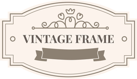 Vintage frame with crown, ribbon banner, and flourishes evokes elegance and a retro style, perfect for adding a touch of classic charm to designsのイラスト素材