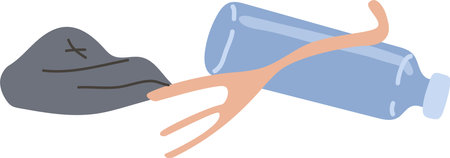 Robotic arm collecting a plastic bottle and a piece of plastic from polluted waters, representing innovative solutions for ocean cleanup and environmental protectionのイラスト素材