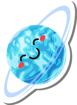 Cartoon representation of a smiling planet with rings, radiating happiness and charm, perfect for children s books, educational materials, or any project needing a touch of cosmic joyのイラスト素材
