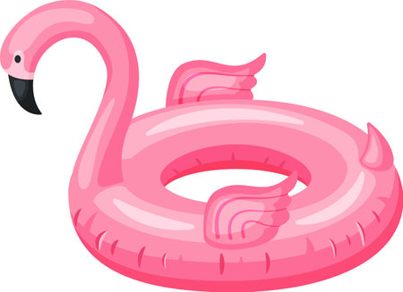 Inflatable pink flamingo with wings shaped swimming pool float isolated on a white background, perfect for summer vacations and pool partiesのイラスト素材