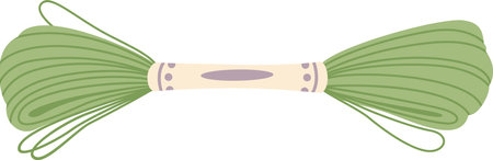 Green embroidery floss wound around a label, useful for needlework, sewing, and crafting projects, representing creativity and handmade craftsのイラスト素材