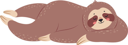 Adorable cartoon sloth sleeping peacefully, enjoying a relaxing moment of tranquility, perfect for children s books, nature illustrations, and wildlife themed designsのイラスト素材