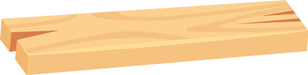 Light wooden plank featuring a prominent crack that highlights the natural wood grain, isolated against a clean white background, perfect for various construction and carpentry applicationsのイラスト素材