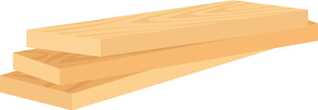 Three light brown rectangular planks of wood stacked on top of each other, creating a parallelepiped shape, isolated on a white background, ready for carpentry or construction projectsのイラスト素材
