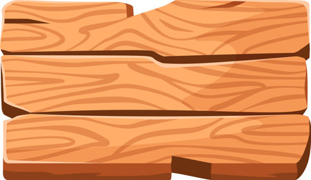 Wooden sign crafted from three light brown planks showcasing visible wood grain, perfect for incorporating custom text or graphics across a variety of design projectsのイラスト素材